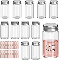 12 Pack Glass Bottle 50 ml Mini Bottles 1.7 OZ Mini Glass Bottles Small Glass Jars with Lids for Tra