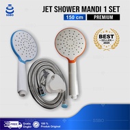 HAND SHOWER MANDI ABS PUTIH DAN SELANG FLEXIBLE 150 CM PANCURAN KAMAR MANDI SEMPROTAN AIR MURAH