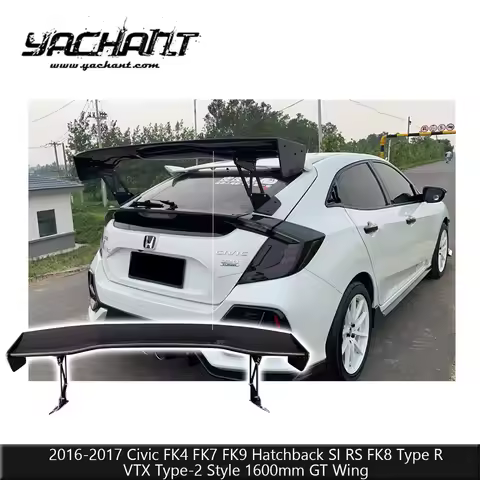 Carbon Fiber VTX Type-2 Style 1600mm GT Wing Fit For 2016-2017 Civic FK4 FK7 FK9 SI RS FK8 Type R Ha