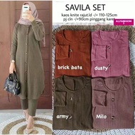 Savila set baju muslim jumbo terbaru - Setelan wanita tunik panjang kancing full celana kulot