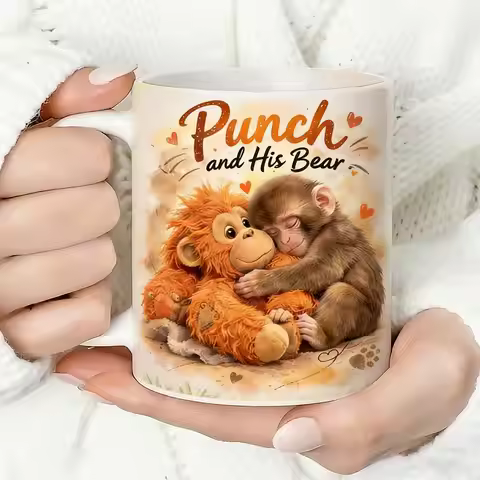 Protect Punch The Monkey Coffee Mugs,Novelty Funny Little Monkey Ceramic Coffee Mug Tea Cups,Inspira