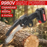 Mini Cordless Chainsaw Gergaji Elektrik Bateri Rechargeable Portable Wood Cutting 6 Inch 998VF