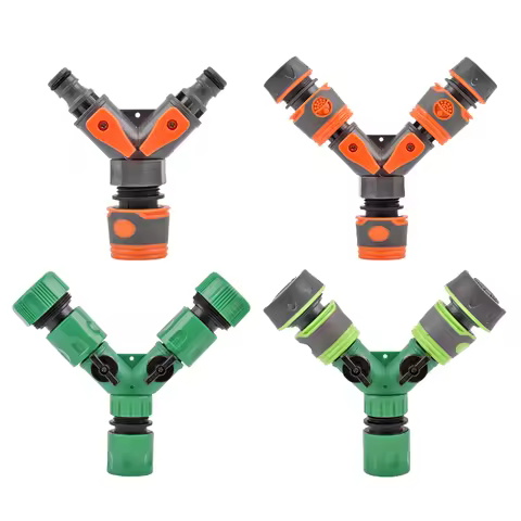 2-Way Garden Tap Water Splitter 1/2" 3/4" to 20/25mm Hose Quick Connector Y Type Adjustable Switch W
