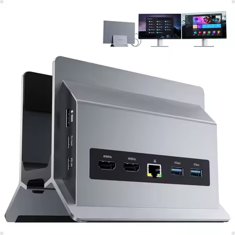 PULWTOP Vertical USB C Docking Station Dual Monitor with HDMI 4K 60Hz, USB A/C, Ethernet, Docking St