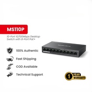 Mercusys MS110P | 10-Port | 10/100Mbps | Desktop | Network | Switch | 8-Port PoE+
