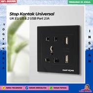 TAFFHOME Universal Socket UK EU US and 2 USB Ports 2.1A - Y1-001 - Black