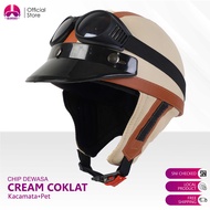 Helm Dewasa Chips Sepeda Listrik Motor Cewe Cowo Vespa Vintage Ringan Remaja Kulit Packing Kardus