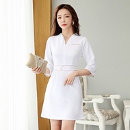 S-4XL Summer White High-Quality Women's Spa & Salon Uniform Dresses