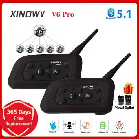 1/2Pcs XINOWY V6 Pro Motorcycle Interphone Helmet Intercom Headset BT5.1 For 6 Riders Group 1200M Fu