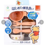 《現貨》日本製 康貝 combi 小熊維尼 離乳 彌月禮 6件組 禮盒 學習碗 湯匙 叉子 兒童餐具 日本代購