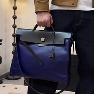 💎Hermes愛馬仕｜Herbag39單肩包｜寶石藍防水塗層拼黑白熊貓 黑皮翻蓋 ｜98新｜C刻