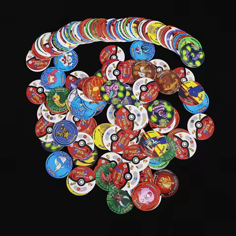 1Box 3D Round Pokemon Tazos 1/2/3 Generation Strokes Album Trainer Pikachu Eevee Anime Collection Ca