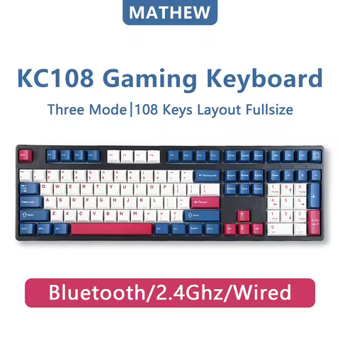 MATHEW KC108 Three Mode Mechanical Keyboard Classic 108 Keys Layout Fullsize Hot Swap RGB Keyboard f