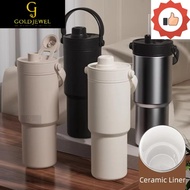 [MDJ]  Travel Mug, 735ML Inner Ceramics Cold Coffee Cup, Easy to Use Portable Insulated 24OZ High-ca