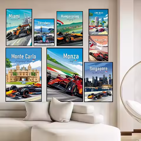 MiaMi F1 Neon City Watercolor Racing Vintage Posters Sticky Vintage Room Home Bar Cafe Decor Kawaii