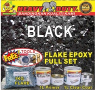 BLACK ( full set 1L PRIMER  1KG FLAKES  1L CLEAR  free tools ) epoxy toilet paint resin floor coatin