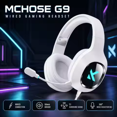MCHOSE G9 Wired Gaming Headset, 50mm Titanium-Plated Diaphragm Drivers, Software Virtual 7.1 Surroun