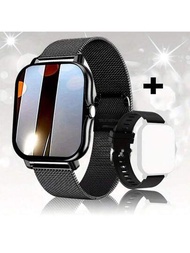 男士黑色智能電子手錶，2.01英寸TFT高清觸摸屏，多種運動功能，天氣預報，通話提醒，適合作為禮物，運動和其他場景，多種表帶款式可供選擇