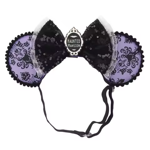 Mickey Mouse Ear Adjustable Elastic Headband Chip and Dale Bow Sequin Hairband Women Birthday Gifts 