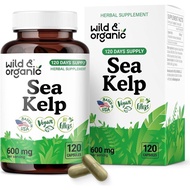 Wild & Organic Sea Kelp Capsules 600 mg - Immune & Overall Support - Sea Kelp Iodine Supplement for 