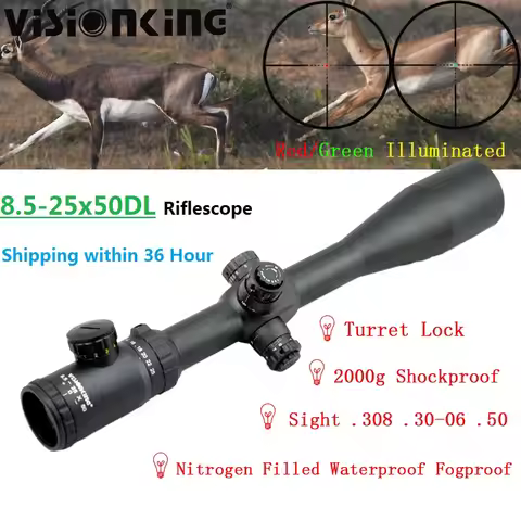 Visionking Powerful 8.5-25x50 Tactical Optical Rifle Scope Mil-dot Illuminated 1/8MOA Sniper Hunting