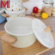 M KITCHEN หม้อ หม้อญี่ปุ่น หม้อด้าม หม้อเคลือบ หม้ออินาเมลสองหู พร้อมฝาปิด สามารถใช้กับทุกเตา (C2)