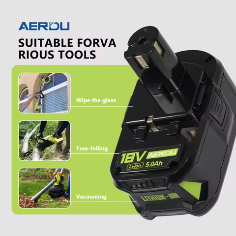 Works with P203 P204 P210 RB18L50 RB18L20 Lithium-ion High Capacity, for RYOBI P108 18V 5.0Ah Batter
