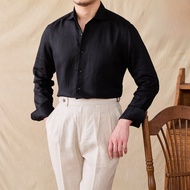 Mr. Lusan Thin Fashion Long Sleeves Windsor Collar Shirt Breathable Linen Silm All-Matching Casual S