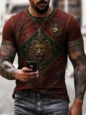 2026 Men's Atlas Lion Golden 3D Printed Football JerseyT-shirt Suitable for Daily and Training Wear 