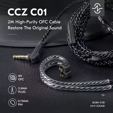 CCZ C01 4N OFC Headphones Cables 2M Balance Detachable IEM Cable With Mic 0.75mm For KZ ZS12 PRO X Z