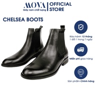 Men's round toe Chelsea Boots - men's Chelsea Boots with cowhide wooden sole help increase height fo