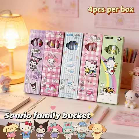 HOT﻿ Sanrio Anime 4-Pack Limited Edition Retractable Gel Pens ST Needle Tip Quick-Drying Smooth Exam