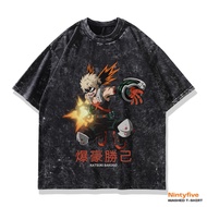 My T-shirt academiahero katsuki bakugo Sand wash Oversize | MHA Oversized bakugou anime shirt