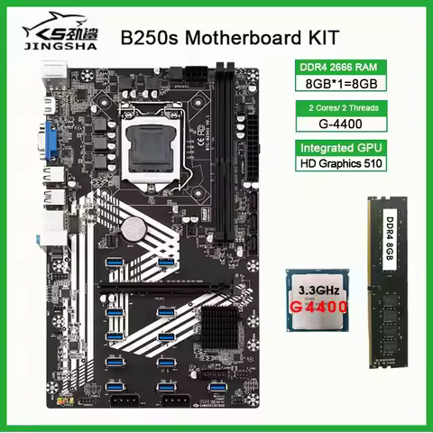 B250S btc Mining Motherboard B250S PCIE 16X TO USB3.0 12GPU Slot LGA1151 With G4400 CPU And DDR4 1*G