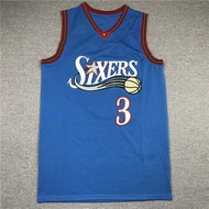1999-2000 76ers 3 Biru Iverson Retro Mesh Jersi Gaya Amerika JERSI IVERSON