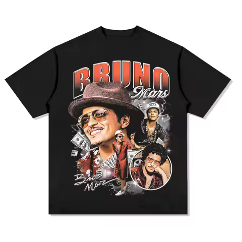 24/25 New Arrives Kids Mens Cotton Black Tshirts Famous singer Bruno Mars Short Sleeve t shirt Child