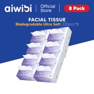 Aiwina 100% Original Wood Pulp Biodegradable Ultra Soft Facial Tissue (18cm x 200's x 8 Pack)