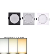 Tri-color Downlight 3W 5W 7W 9W 12W square  85-265V Recessed Down lamp white/Black/silver