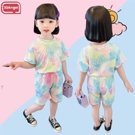 IQANGEL Bộ Đồ Ngắn Tay Cho Bé Gái Quần Áo Trẻ Em Bộ Đồ Hai Mảnh Ngắn Tay Nhuộm Cà Vạt Cho Bé Gái Bộ