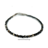 Minimalist bracelet - Black agate หินอาเกตสีดำ ขนาด 2 3 มม. สร้อยข้อมือ เชือกถัก by siamonlineshop