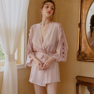 Halloween Silky Pajamas For Women Morning Gowns Lace-Up Cutout Floral V Neck Nightdress For Wedding