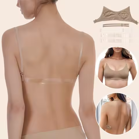 Varsbaby Unlined Backless Bra with Sheer Straps Women Wireless Everyday Brassiere U-shaped Back Ling