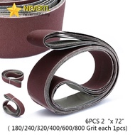 [LUMY] 6pcs/Set 2" x 72" Fine Grit Sanding Belt Sandpaper Sander Abrasive Band 5x182cm
