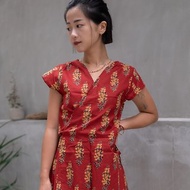 印度蓋染工藝純棉一片裙 短袖罩衫 － 金魚草紅【9月全尺寸補貨】
