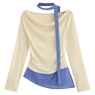 [Zestiva] áo thun tay dài áo thun ôm body nữ Hàn Quốc trơn basic Y2k Nơ trễ vai tay dài Ballet Style