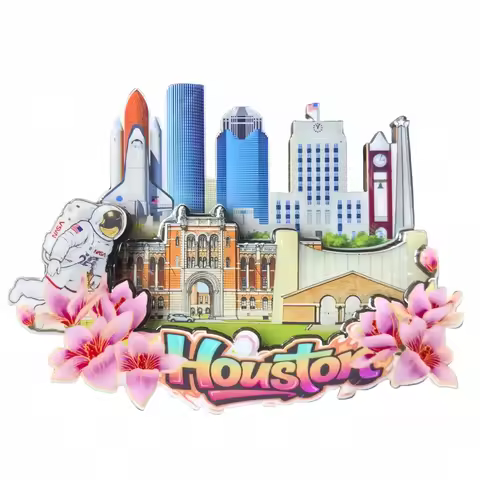 Houston USA 3D Fridge Magnet Souvenir Gift,Wood Handmade Houston Refrigerator Magnet Home Decoration