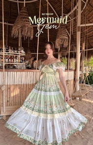 (นางแบบ​ใส่​ชุด​ขาย)​ Matcha​ MermaiD Maxi​ DreSS​ BLT​ Brand​ เดรสยาวสีมัทชะพริ้วปลิวสวย ปาดไหล่แอบ