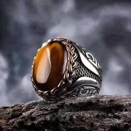 Ready Stok Cincin Batu Mata Harimau Kuning Yellow Tiger Stone Braided Striped Rings For Men / Cincin