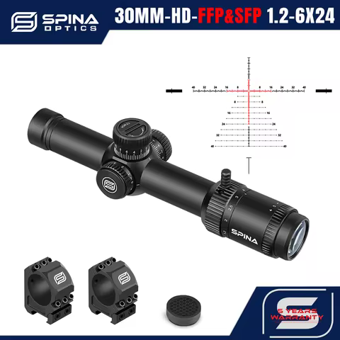 SPINA OPTICS WolfChase LPVO 1.2-6x24 FFP/SFP Scope Sight HD Lens Red Dot Illumination Quick Focus Re
