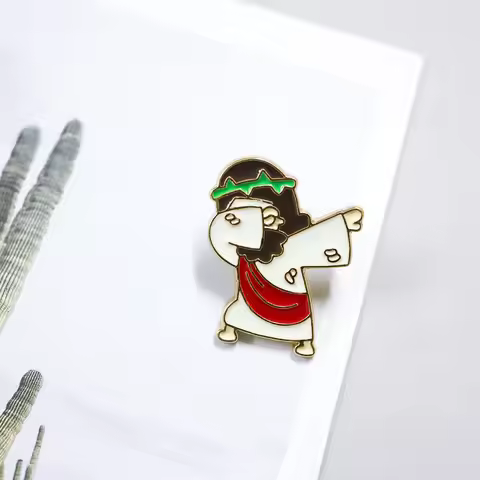 White coat, red scarf, dancing man, brooch cartoon, Jesus dancing, lapel, pin, backpack jacket, Chri